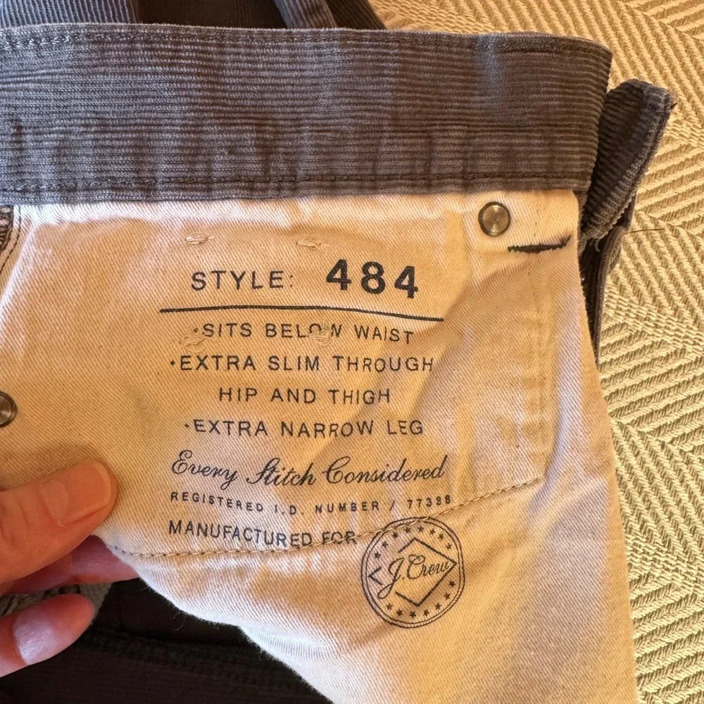 Men's J Crew Corduroy Slim Fit Style 484 Pants,‎ Gray, Size 32x32